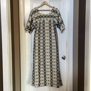 Boho peasant style maxi dress in blk and white. Sz S or M. Handmade.